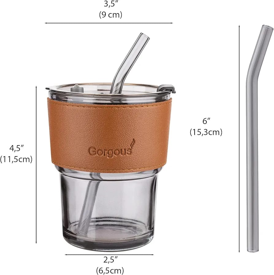 400ml Plastic Coffee Cup With Straw, Bamboo Shaped Glass Cup With Leather Cover, Double Wall Insulated Glass Cup 400ml Plastic Coffee Cup With Straw, Bamboo Shaped Glass Cup With Leather Cover, Double Wall Insulated Glass Cup
